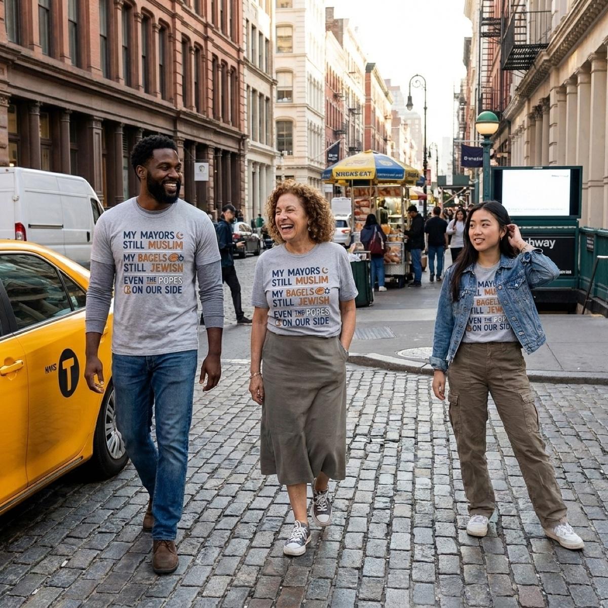 Three friends wearing the tee in SoHo